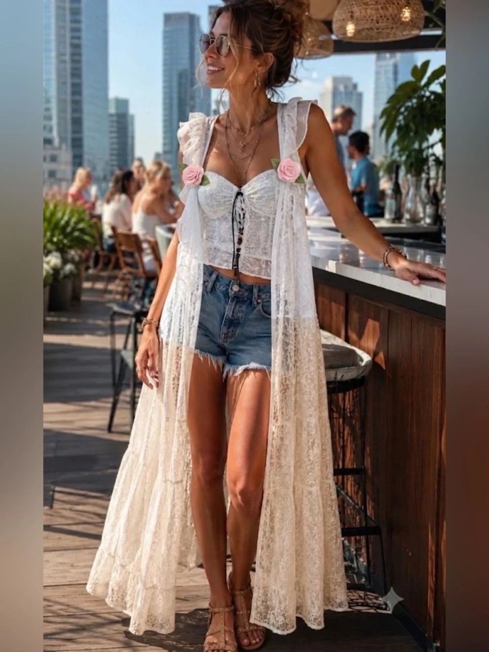 NWT Free People Selena Lace Rosette Open Front Festival Maxi Top Dress, S - Picture 1 of 11